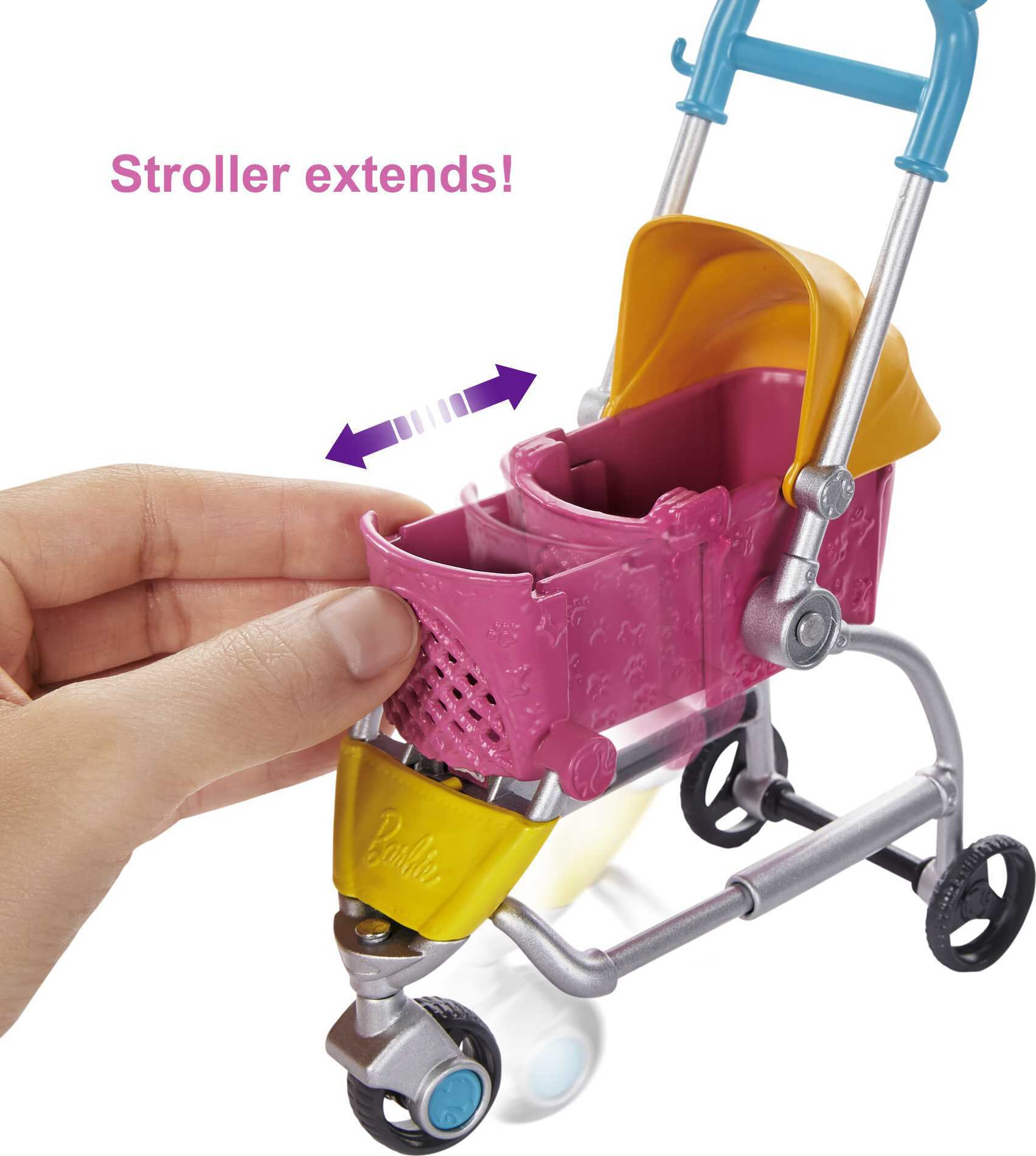 Barbie Stroll & Play Pups Playset with Blonde Doll, Transforming Stroller, 2 Pets & Accessories - image 4 of 7