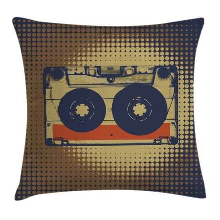 70s Party Decorations Throw Pillow Cushion Cover Audiocassette