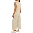 thumbnail image 5 of Pounoo Womens Stripe Two Piece Sets Loose Fit Sleeveless Crew Neck Top Wide Leg Pants Casual Minimalist Outfits Gift, 5 of 7