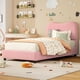 thumbnail image 1 of Rosa tamaño individual velvet forrado marco de cama con bouclé cabecero para para niños, heavy - duty de madera slats, noise - free, fácil montaje, 1 of 7