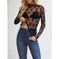 thumbnail image 5 of Siliteelon Womens Lace Mesh Long Sleeve Top Mock Neck Sheer See Through Sexy Blouse Floral Layering Shirt, 5 of 7