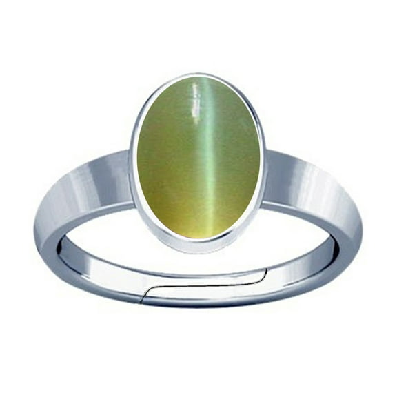 Divya Shakti 3.25-3.50 Carat Cat's eye Lesuniya Gemstone Silver Adjustable Plan Design Ring for Mens & Womens