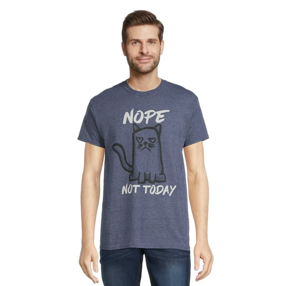Men's and Big Men's Nope Cat Short Sleeve Graphic Tee, Sizes S-3XL