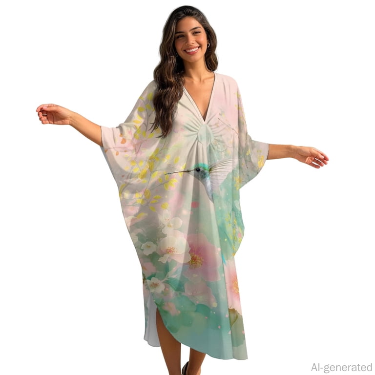 mock neck long sleeve mumu dress pink vintage Vtg Kayla-G Hawaiian Muumuu Aloha Lace Traditional Asian Print sz S/M Youll look enchanting from every angle! mock neck long sleeve mumu