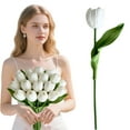 thumbnail image 4 of 10Pcs Artificial Flowers Realistic Tulips Silk Fake Flowers Decoration, No Fade Real Touch Faux Plant Vase Filler DIY Wedding Bouquet Spring Floral Picks for Home Party, Multicolor(White,13x2"), 4 of 8