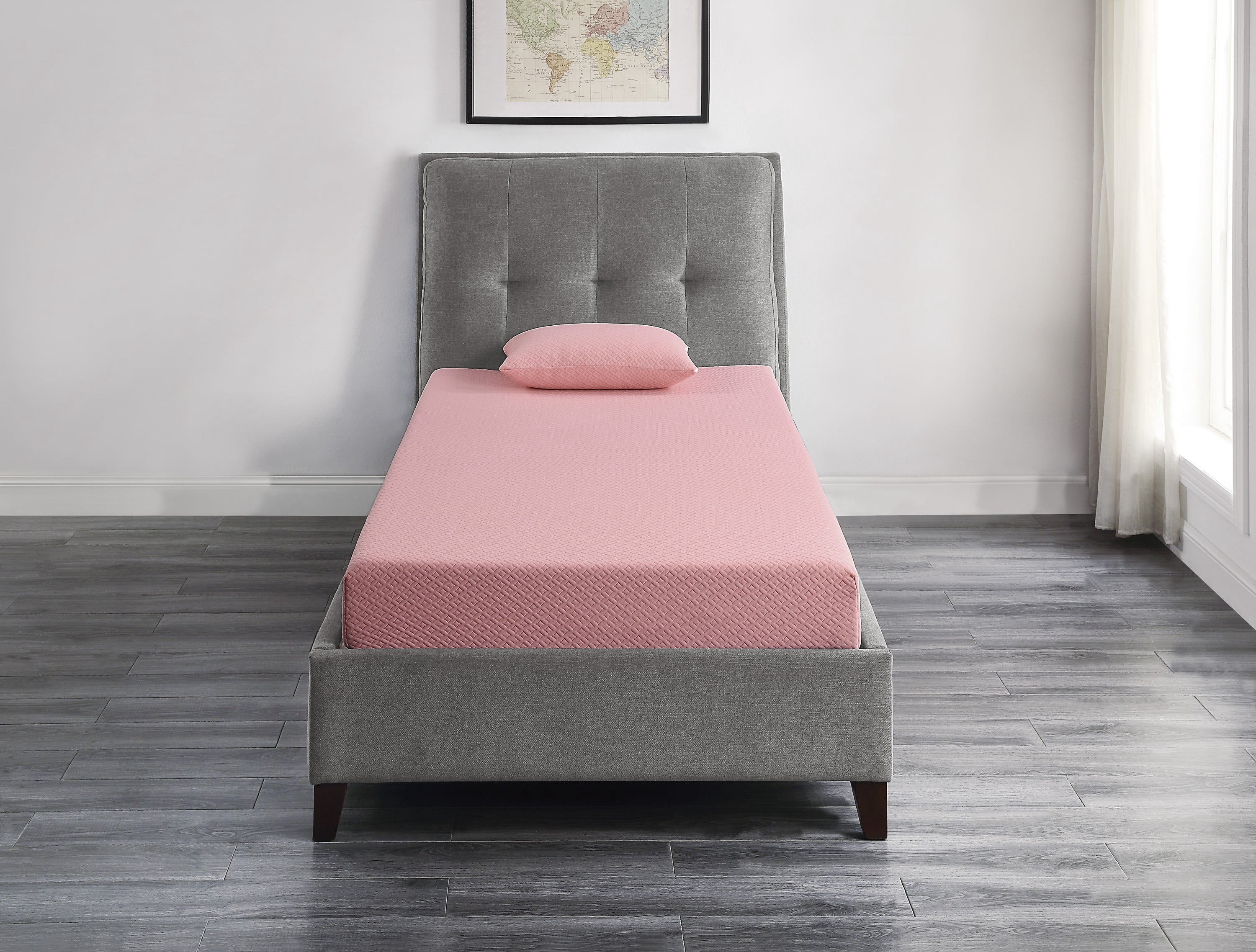 7inch Full Mattress and Pillow Set, Breathable Fabric Gel-Infused Memory Foam Mattress, Pink, Mattress in a Box