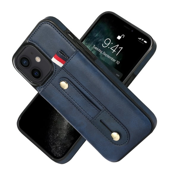 Dteck for iPhone 12/12 Pro 6.1 inch Wallet Case,Shockproof Soft PU Leather Luxury Business Credit Card Slots Wristband Holder Protective Cover.For iPhone 12 Pro / 12 6.1",Blue