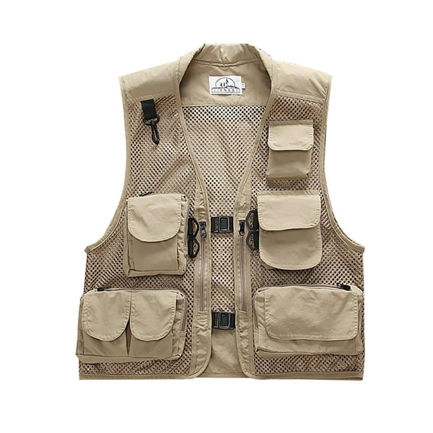 Alician Men Summer Casual Camo Vest Multi-Pocket Breathable Mesh Hiking Hunting Vest Professional Photography Jacket Beige Xl Beige Xl