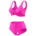 thumbnail image 5 of Agnes Orinda Women's Plus Size 2 Piece Swimsuits Tie High Waisted Ruffle Tummy Control Bathing Suits Swimwear 1X Hot Pink, 5 of 8