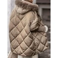 thumbnail image 4 of Women'S Quilted Down Jacket with Hood Long Sleeve Full Zip Casual Winter Coat Camel Color M, 4 of 8