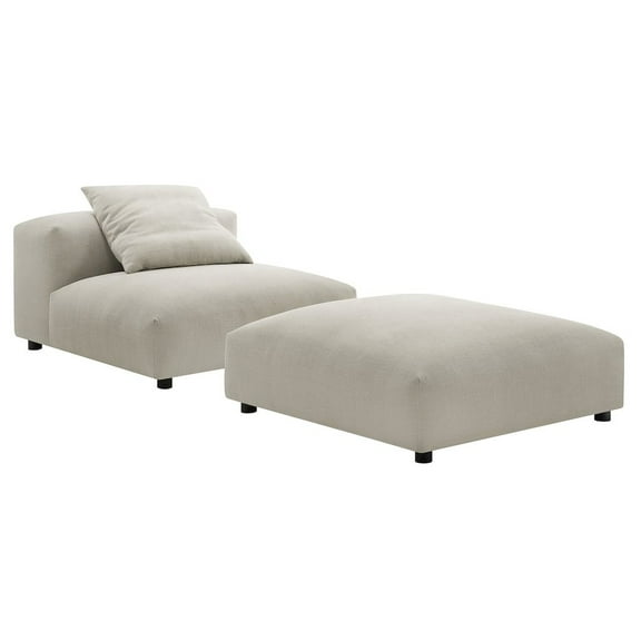 Solace Modular Upholstered Fabric Armless Chair and Ottoman Set in Linen