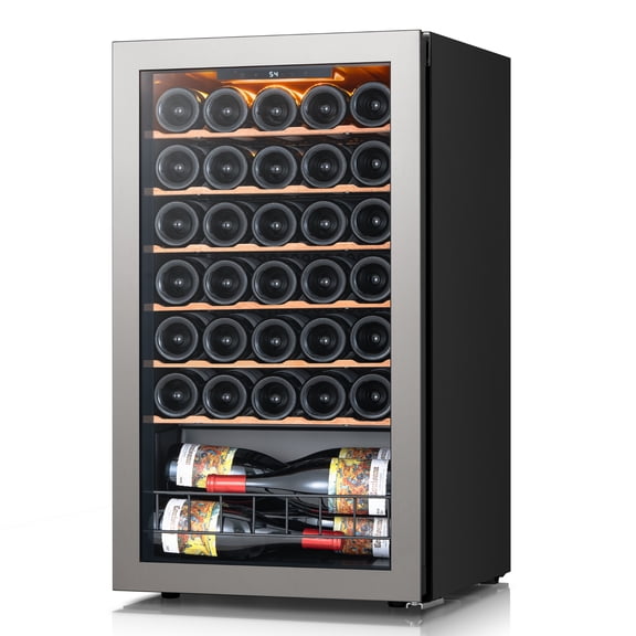 Ca'Lefort Wine Cooler Refrigerator, 3.35 cu.ft. Mini Wine Fridge Freestanding Wine Chiller with Double-Layer Glass Door for Home/Office