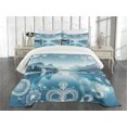 thumbnail image 3 of Ambesonne Lake Quilted Bedspread Set 3 Pcs, Mountain Scenery Folk Wreath, Queen Size, Slate Blue Sky Blue, 3 of 5