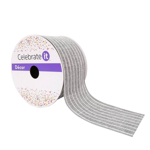 12 Pack: 2.5" x 25ft. Faux Linen Wired Pinstripe Ribbon by Celebrate It Decor