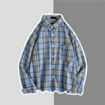 thumbnail image 4 of Arlun Womens Long Sleeve Plaid Shirts Button down Lapel College Style Tops Soft Comfort Loose Casual Asymmetrical Hem Blouses Fashion Outfits Light Blue XXXL, 4 of 4