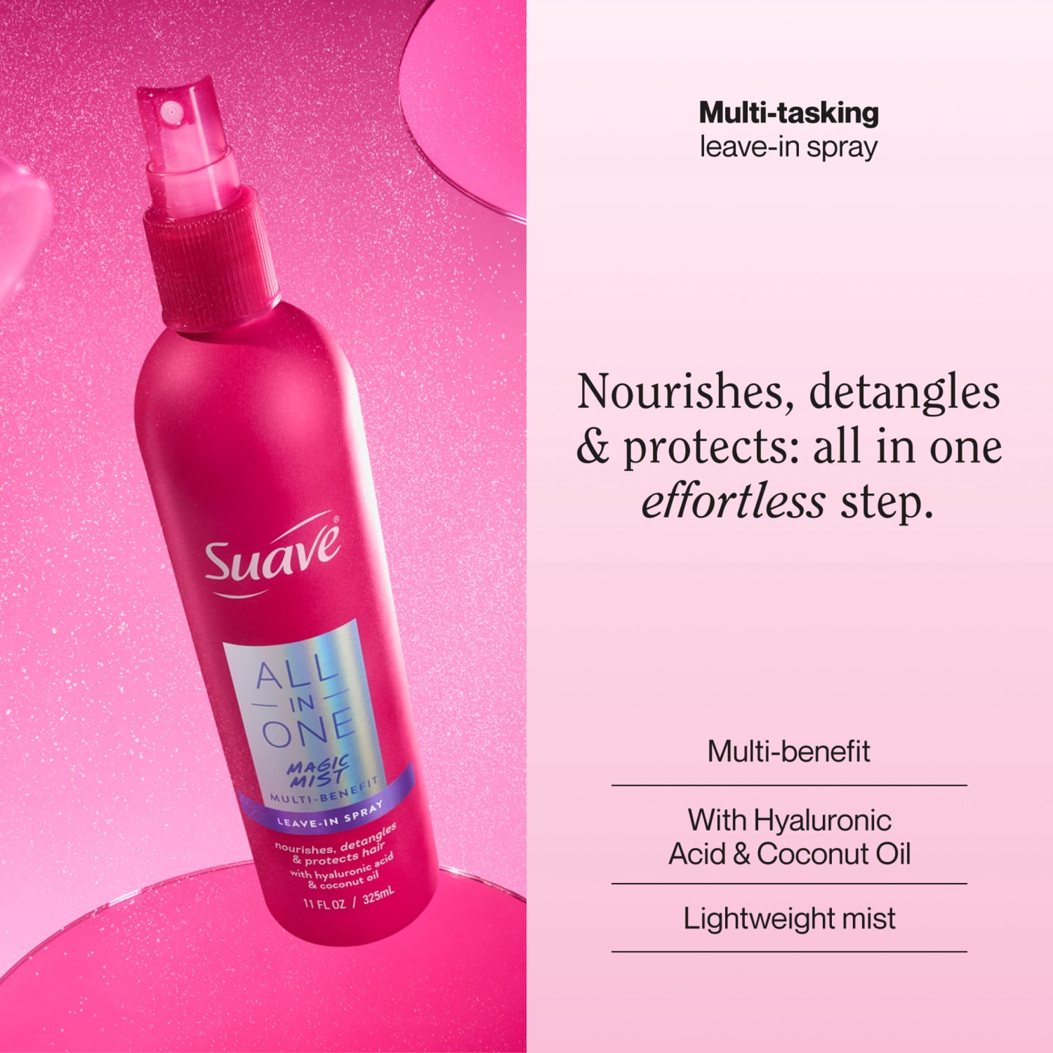 Suave All In One Magic Mist Leave-In Spray, Detangles, Hydrates, Controls Frizz, 11 FL OZ