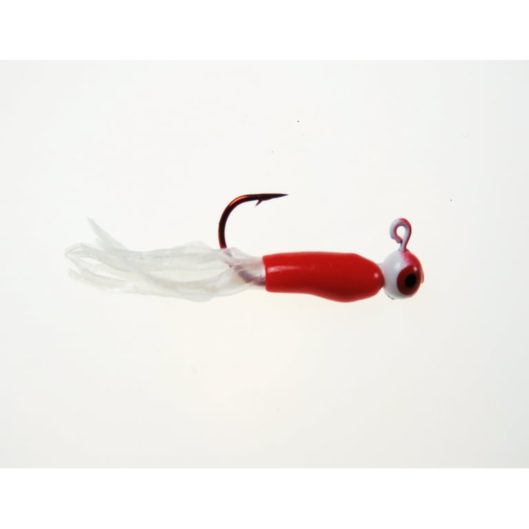 Luck-E-Strike, 1/16 oz White/ Red Crappie Jig-Heads, Red Hooks, 7 Count,  Crappie & Panfish, Freshwater 