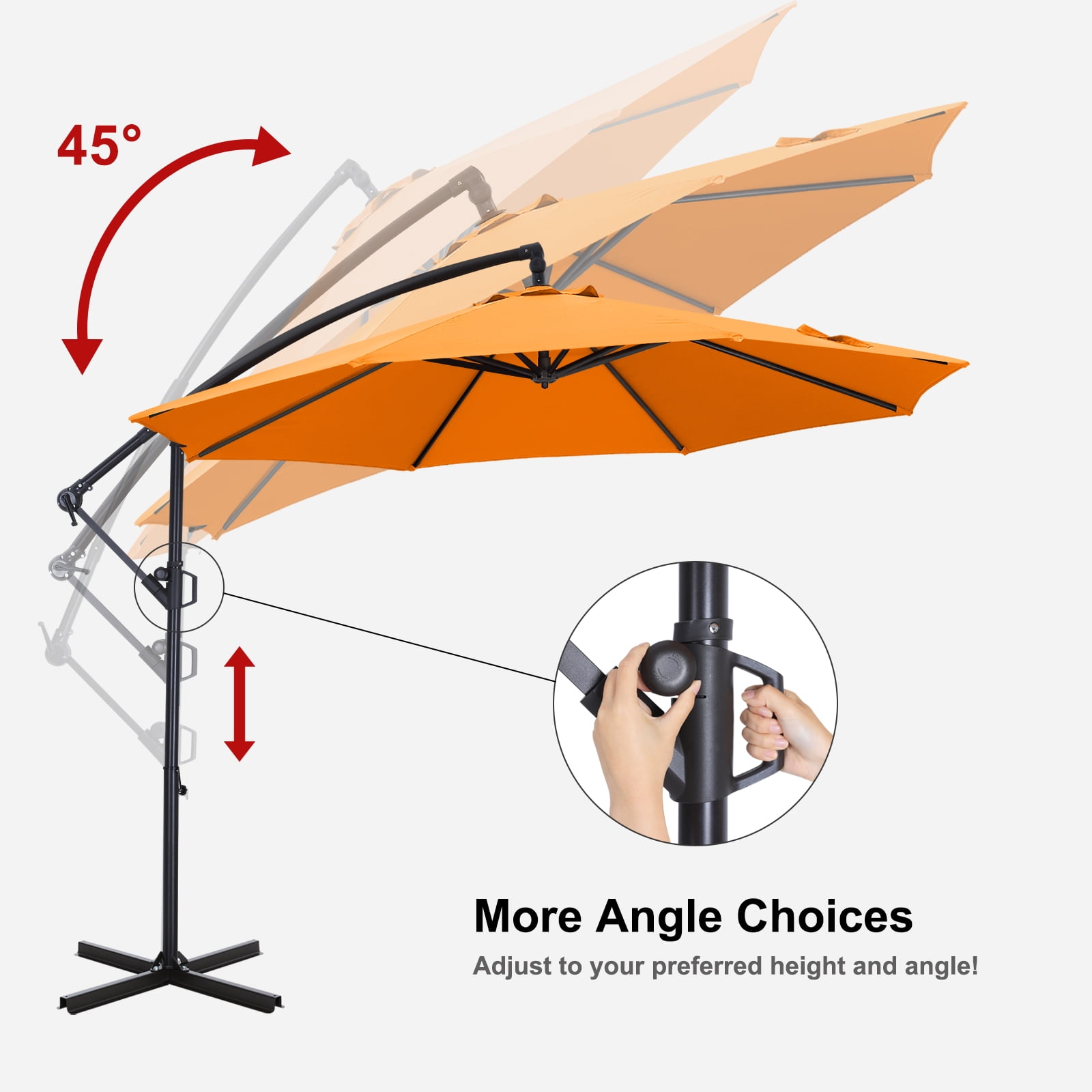 ABCCANOPY 10 FT 360°Rotation Cantilever Patio Umbrella with Crank & Cross Base for Garden, Backyard, Pool and Beach, 12+ Colors(Orange)