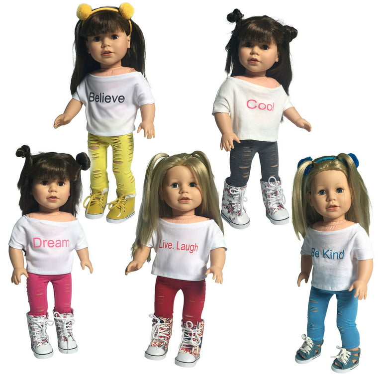 18 Inch Doll Clothes Value 5 Pack Plain White Doll T-Shirts Outfit