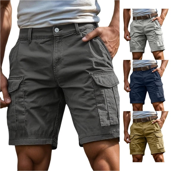 WERYOUNG Cargo Shorts For Men Solid Color Elastic Waist Casual Summer Athletic Shorts With Pockets For Outdoor Sports Soft Bottoms L