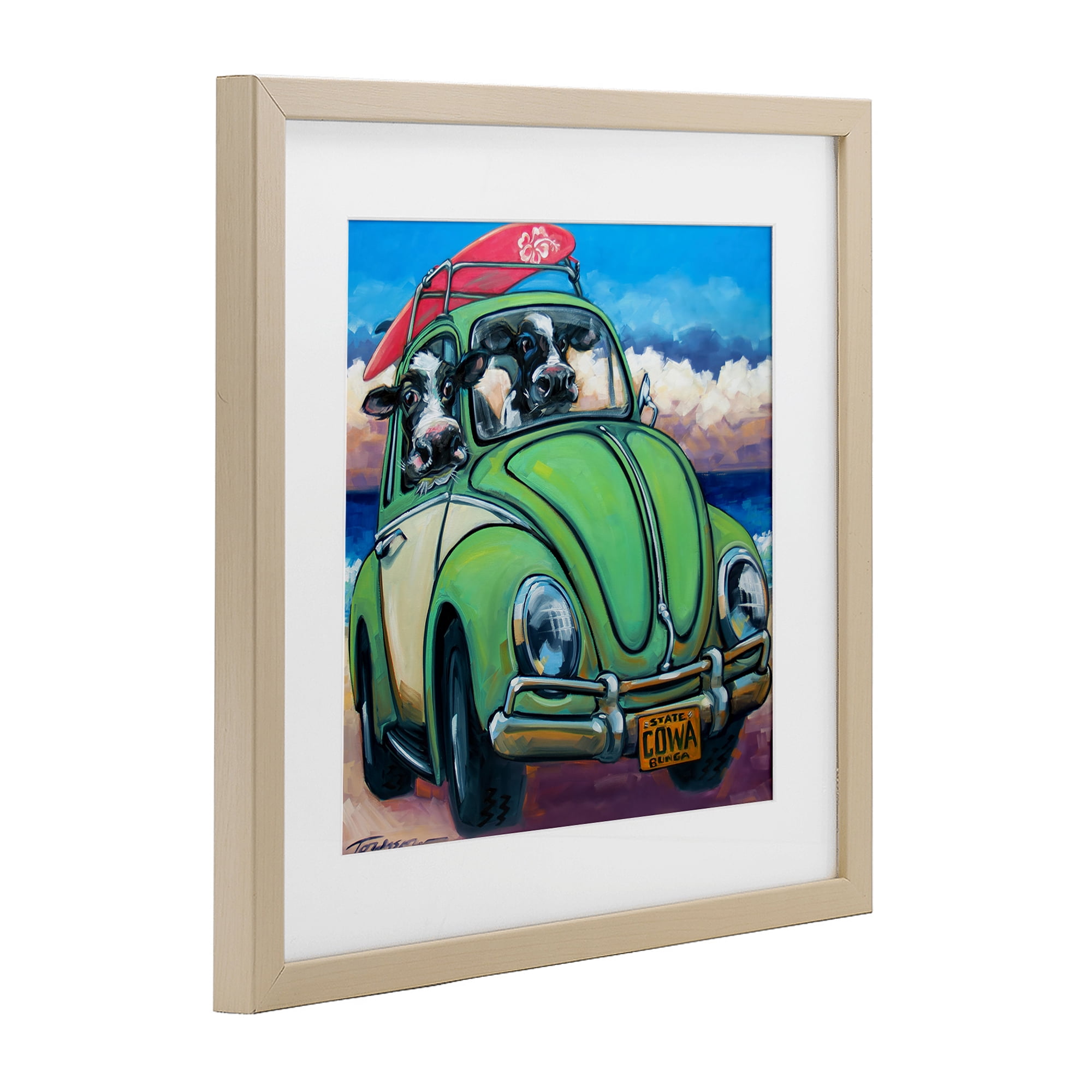 Stupell Industries Cowabunga Surfer Cows Birch Framed Print Under Glass, design by CR Townsend