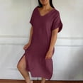 thumbnail image 2 of Summer Dress Sevevn Fashion Women's Summer Casual V-Neck Short Sleeve Solid Beach Sundresses Vent Dress, 2 of 8
