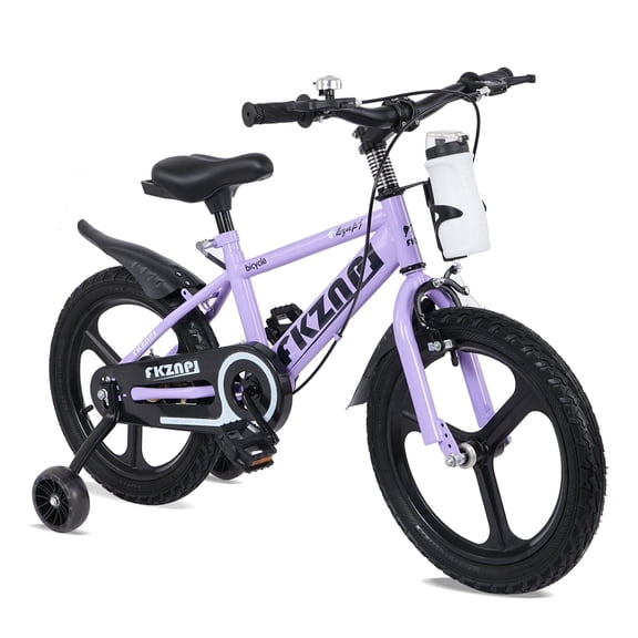FKZNPJ Kids Bike 16 Inch Purple ā High Carbon Steel Frame, Magnesium Alloy Wheels, Training Wheels with Night Glow, Adjustable Seat, Water Bottle ā Girls & Boys Bicycle Ages 3-9, Toddler Bike