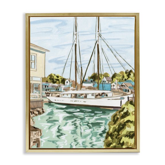 Stupell Industries Coastal Coastal Town Marina Gold Floating Frame Canvas Art, 17 x 21, by Melissa Wang
