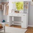 thumbnail image 3 of Segmart White Dressing Table with LED 3-Color Lighted Mirror, Power Outlet, 5 Drawers & Stool, Modern Vanity Desk for Bedroom with Storage Shelf, 3 of 8