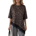 thumbnail image 3 of Womens T Shirts Loose Fit Short Sleeve Tees Crew Neck Color Lace Tops Fashion Leopard Print XL, 3 of 9