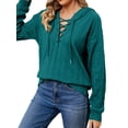 thumbnail image 4 of NFTOEIULA Women Criss Cross Lace Up V Neck Long Sleeve Drawstring Hoodie, 4 of 7