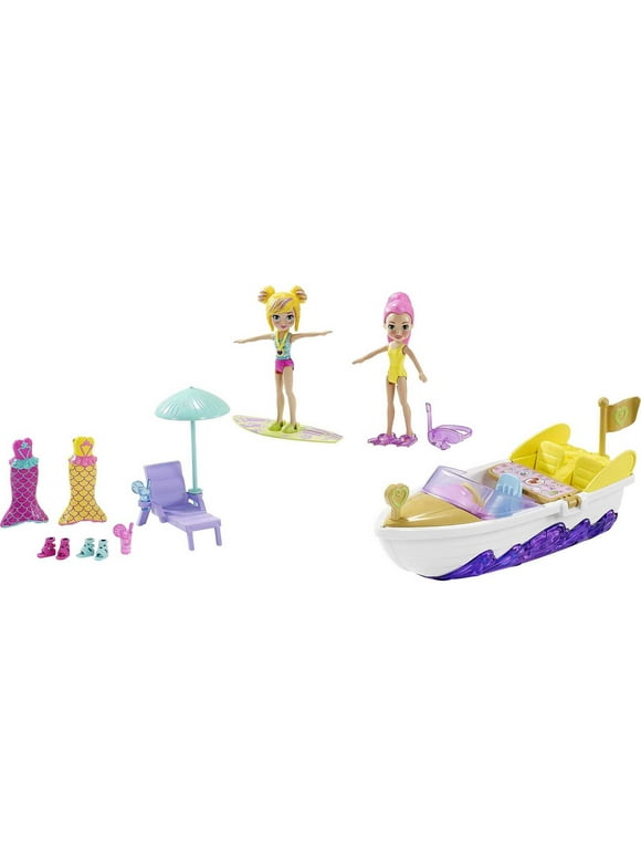 Polly Pocket Splashin Fun Mermaid Pack, Water Tank, Submarine, Boat, Two 3-inch Dolls, 4 & up