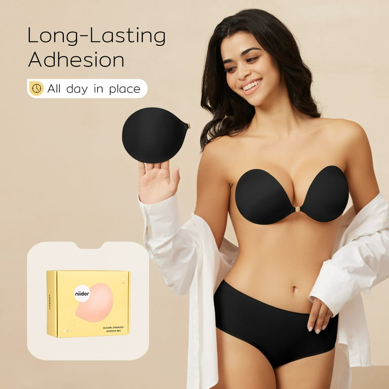 Niidor Adhesive Bra Strapless Sticky Invisible Push up Bra with Magnetic Clasp for Backless Dress