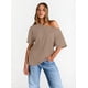 thumbnail image 5 of Tops de Mujer con Hombros Descubiertos, Camisetas Oversize de Corta, Ropa Informal de Moda de y Verano 2025. Caqui XXL, 5 of 8
