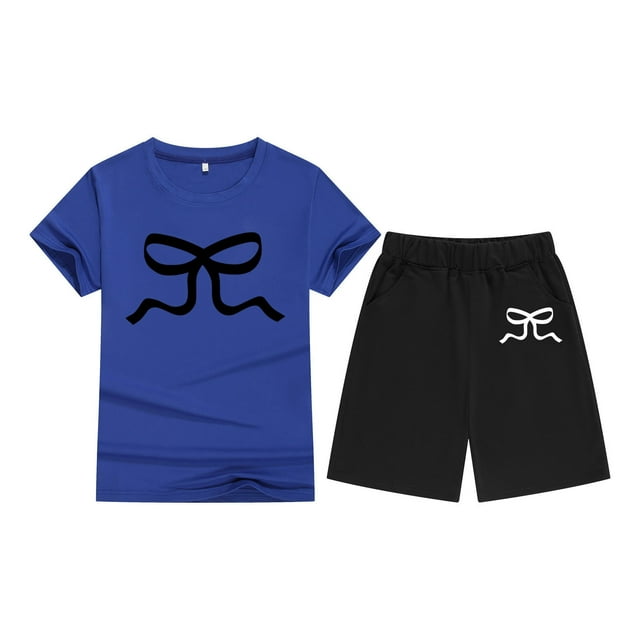 Afdoent Vêtements pour Bébé Fille T-Shirt à Manches Courtes avec Nœud Imprimé Col Rond Confortable pour Enfants 6-7 Ans