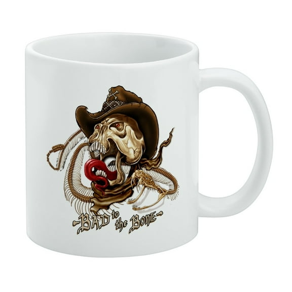 Bad To The Bone Skull Snake Biker Motorcycle Western White Mug