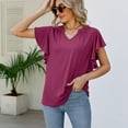 thumbnail image 2 of Lu's Chic Women's V Neck Shirt Ruffle Top Summer Cool Casual Loose Flutter Sleeve Cap Sleeve Tshirt Purple XX-Large, 2 of 4