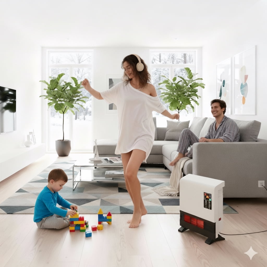 Wall Mounted Room Electric Heater with Standing Base, Energy Saving, Timer, 3 Modes, White