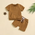 thumbnail image 2 of FAIWAD Boys Girls 2 Pieces Sweat Suit Short Sleeve Pockets Tops with Elastic Waist Shorts Set Summer Outfits, 2 of 9