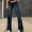 Blue, variant on Womens Flare Jeans Fashion Solid Color Thin Low Waisted Pants Casual Cuts Wide Legs Denim Pants Blue L