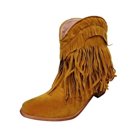 

Womens Boots Ankle Pointed Toe Low Heel Toe-Spring Tassel Hop Street Cowboy Booties