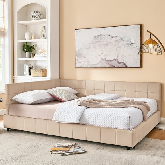 Pink Velvet Upholstered Queen Daybed, For A Charming Bedroom And Living Room Size Bed With , In Pink, Comfortable