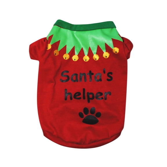 DroolingDog Pet Dog Christmas Shirts Elf Costume Puppy Tshirt for Small Dogs, Green Red, 1PCS