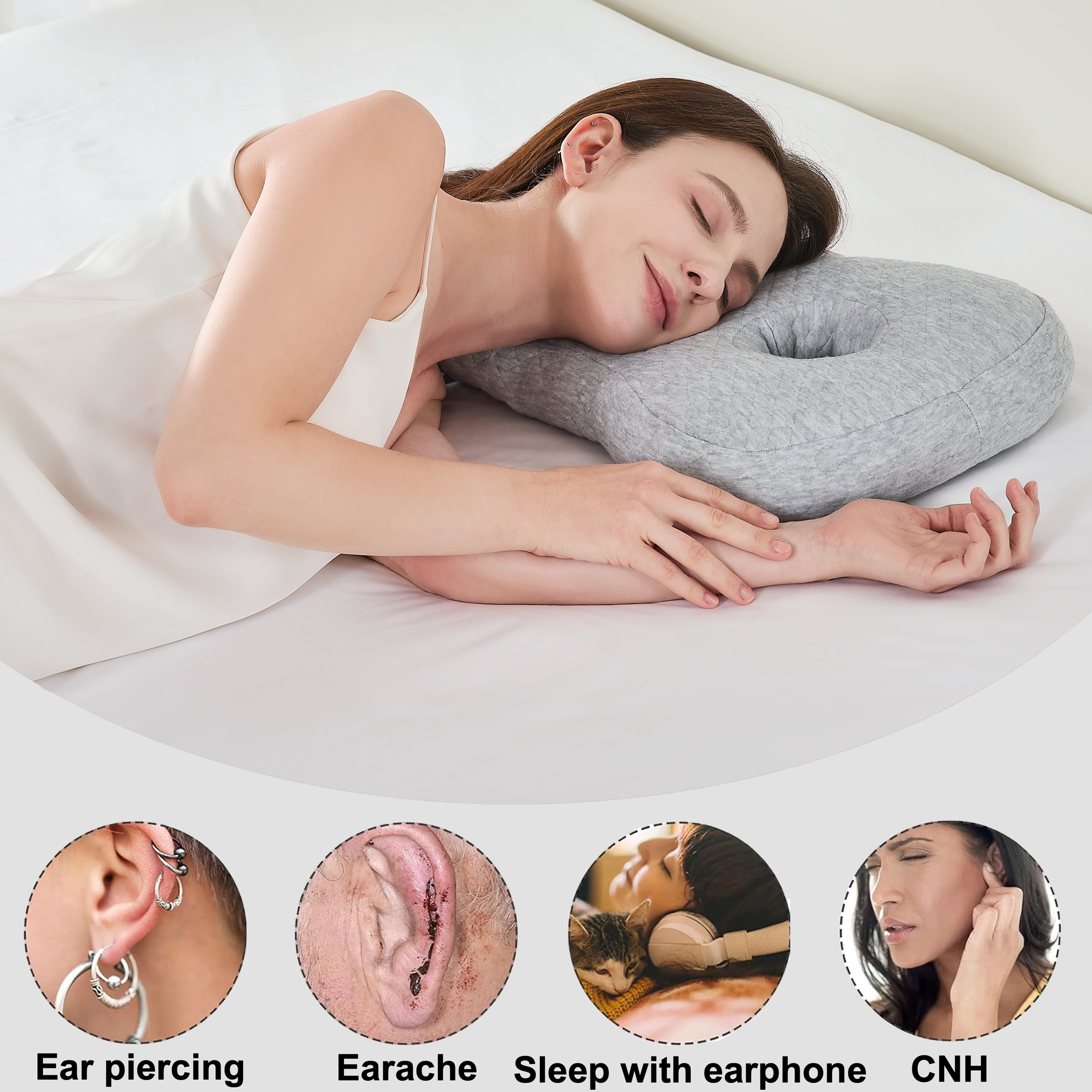 Ear Piercing Pillow for Side Sleepers, Ultra Soft Cover Relief Ear Pain,Two Ear Holes Protection for Ear Pierced, Earring Pillow