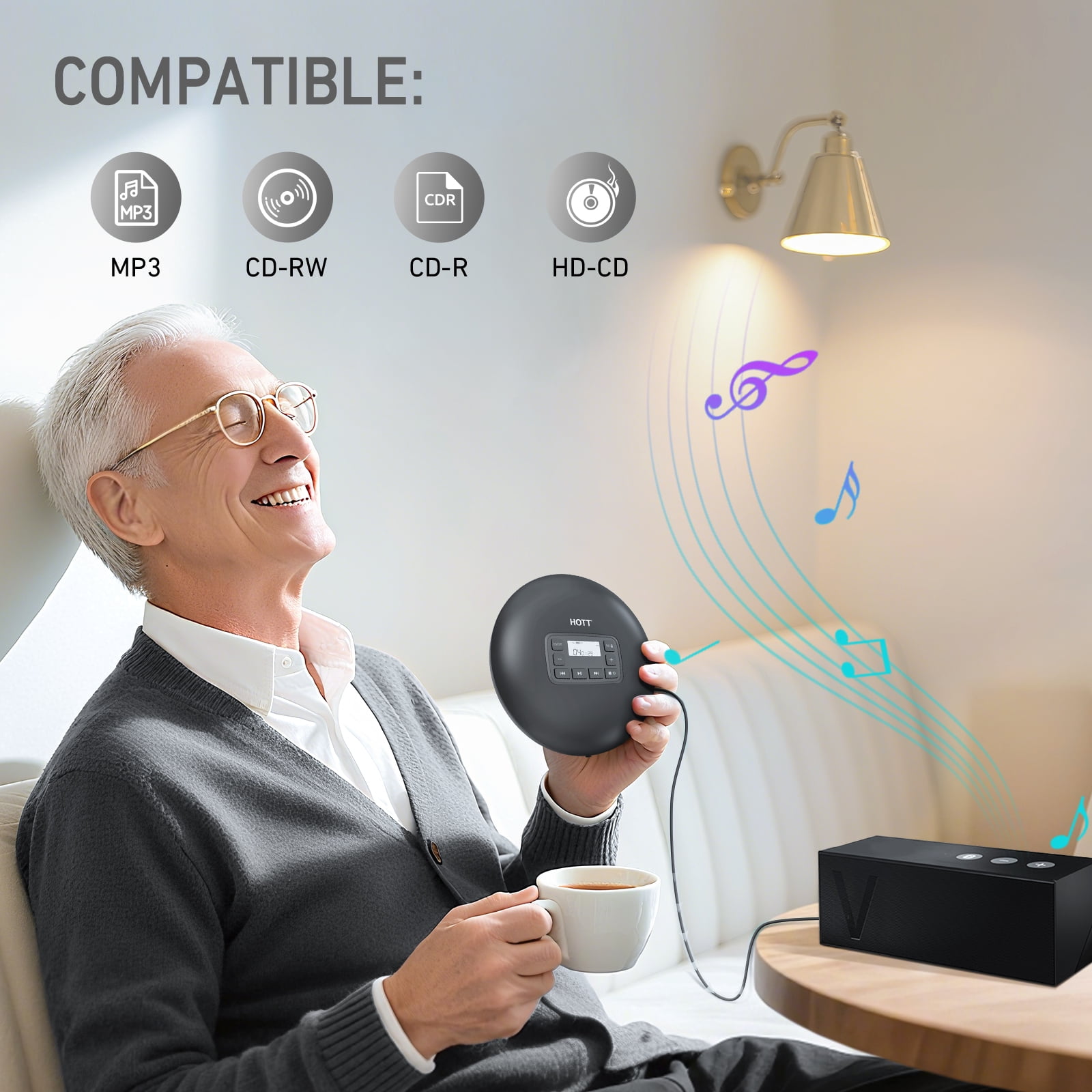 HOTT C204 Basic Portable CD Player with Anti-Skip Protection - AA Battery Powered, Compact CD Players MP3/CD-R Compatible, Built-in Headphones & AUX Output for Car, Home, Trave Multiple cd Players