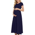 thumbnail image 3 of Frostluinai Women's Maternity Short Sleeve Empire Waist Summer Maxi Dress Crewneck Long Baby Shower Pregnancy Dresses S-3XL, 3 of 8