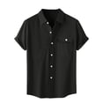thumbnail image 3 of TAGOLD Mens Summer Short Sleeve Turndown collar Blouse & Shirt Solid Color Linen Button Cardigan Pocket Casual Top, 3 of 5