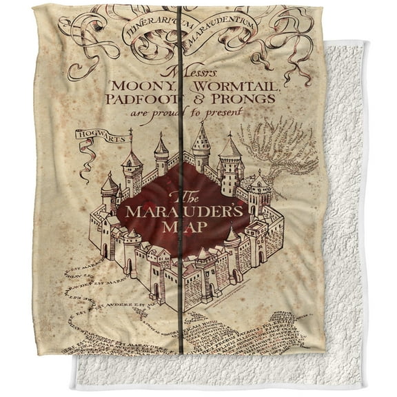 Harry Potter Blanket, 50"x60", Marauder's Map Silky Touch Sherpa Back Super Soft Throw Blanket