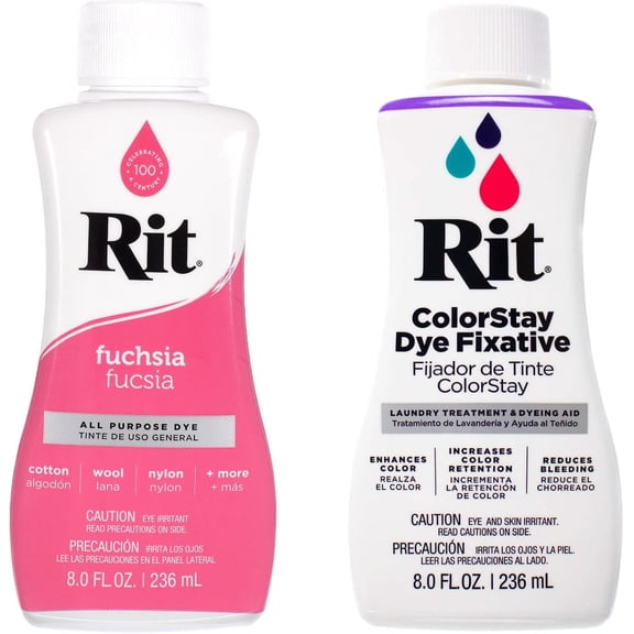 Rit Dye – 8 Oz. Liquid Fabric Dye for Clothing, Décor, and Crafts – Fuchsia with Color Fixative