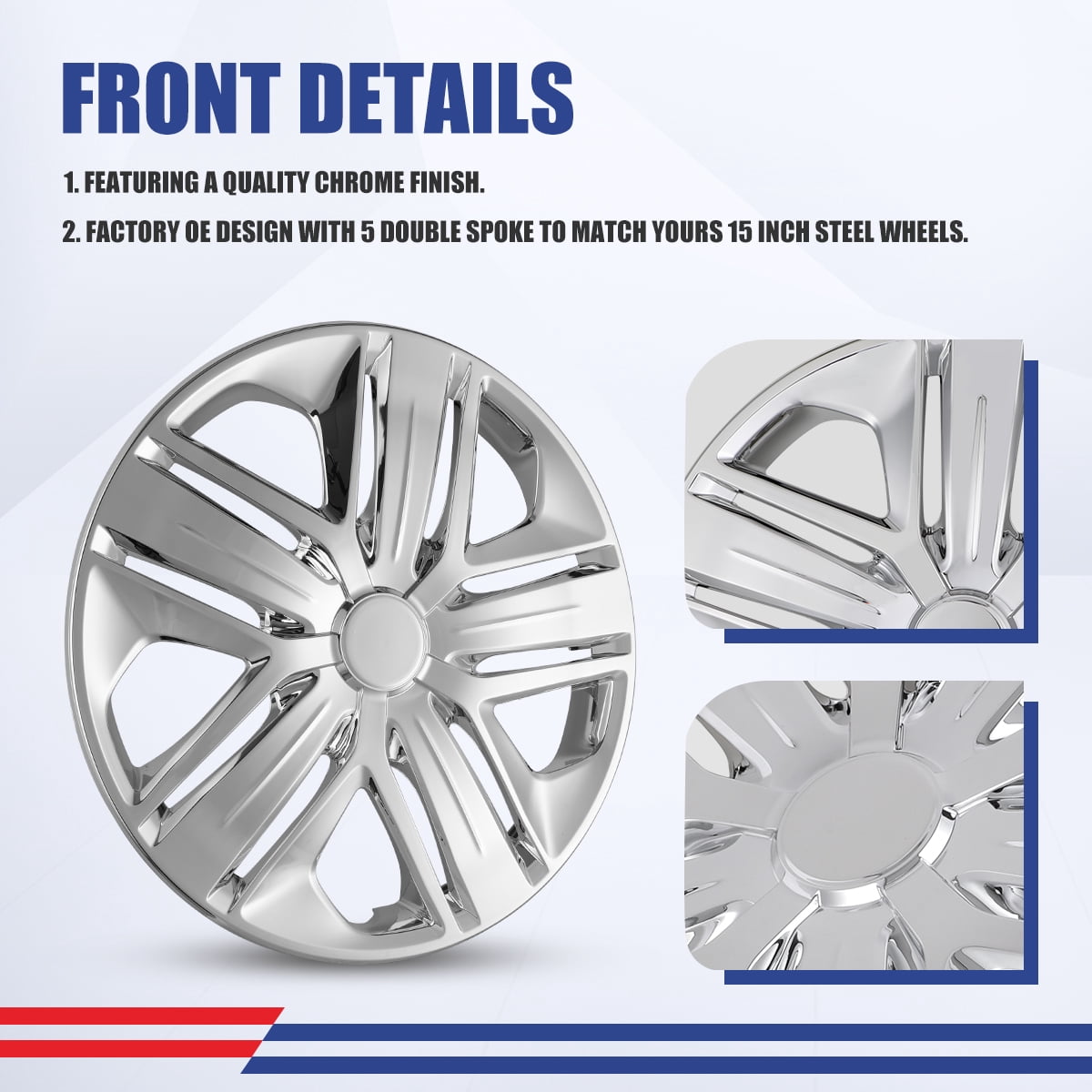 (Set of 4)15" Hubcaps Fit for 2015-2020 Honda Fit,Fit for Steel Wheel,Snap-on with Retention Rings,Chrome